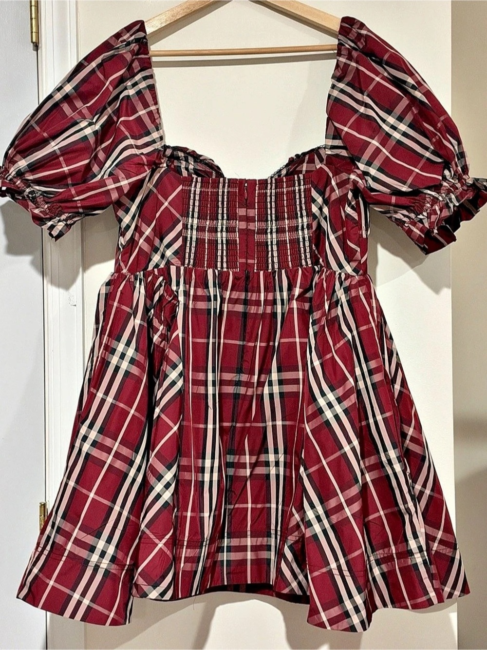 Anthropologie Maeve Puff Sleeve Burgundy Plaid Mini Dress XL - Picture 6 of 10